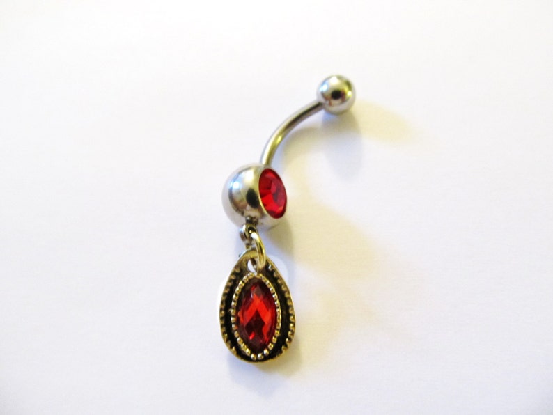 Belly Ring Antique Bronze Oriental Ruby Red Peacock Crystal Etsy