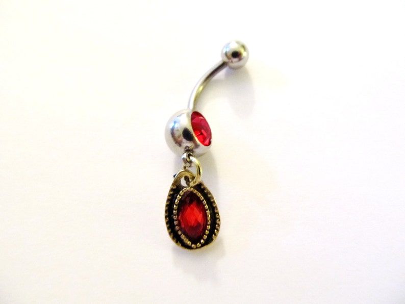 Belly Ring Antique Bronze Oriental Ruby Red Peacock Crystal Etsy