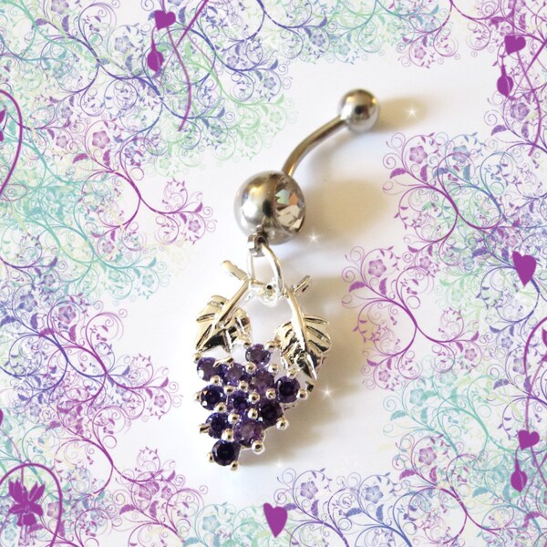 Belly Ring Sterling Silver Purple Amethyst Grapes, Belly Button Ring, Belly Button Jewelry For Women and Teens 1B137