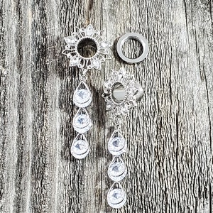 Silver Crystal Dangle Plugs Gauges Tunnels 2g - 25mm Hanging Wedding 6mm 8mm 10mm 0g 00g 12mm 14mm 16mm 19mm 22mm Screw back Bride Bridal