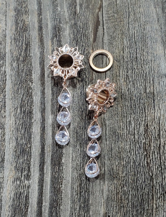 Rose gold dangle plugs deals
