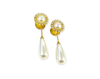 Gold Pearl Dangle Gauges Wedding Plugs 6mm - 12mm 2g 8mm 0g 10mm 00g 1/2" Rhinestone Bride Bridal Bridesmaid Elegant Gauge White Pearls