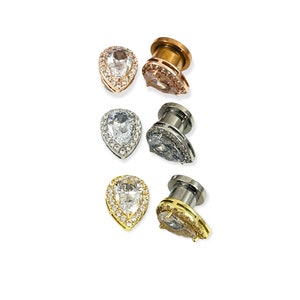Silver Rose Gold Gauges 4g 2g 0g 5mm 6mm 8mm Wedding Teardrop Clear Faceted Crystals Gauged Bride Earring Diamond Fancy Plugs Gauge Drop Ear