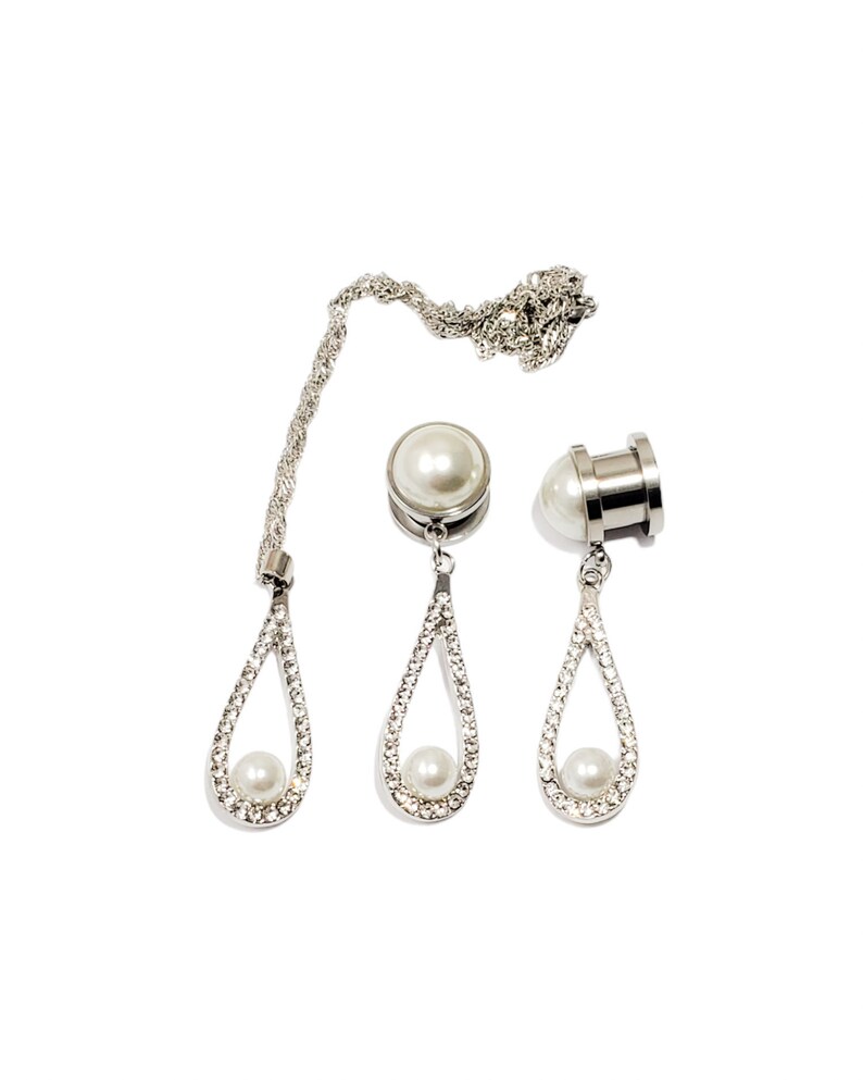 Vintage Wedding Gauges Jewelry Set Silver Pearl Crystal 6mm Etsy