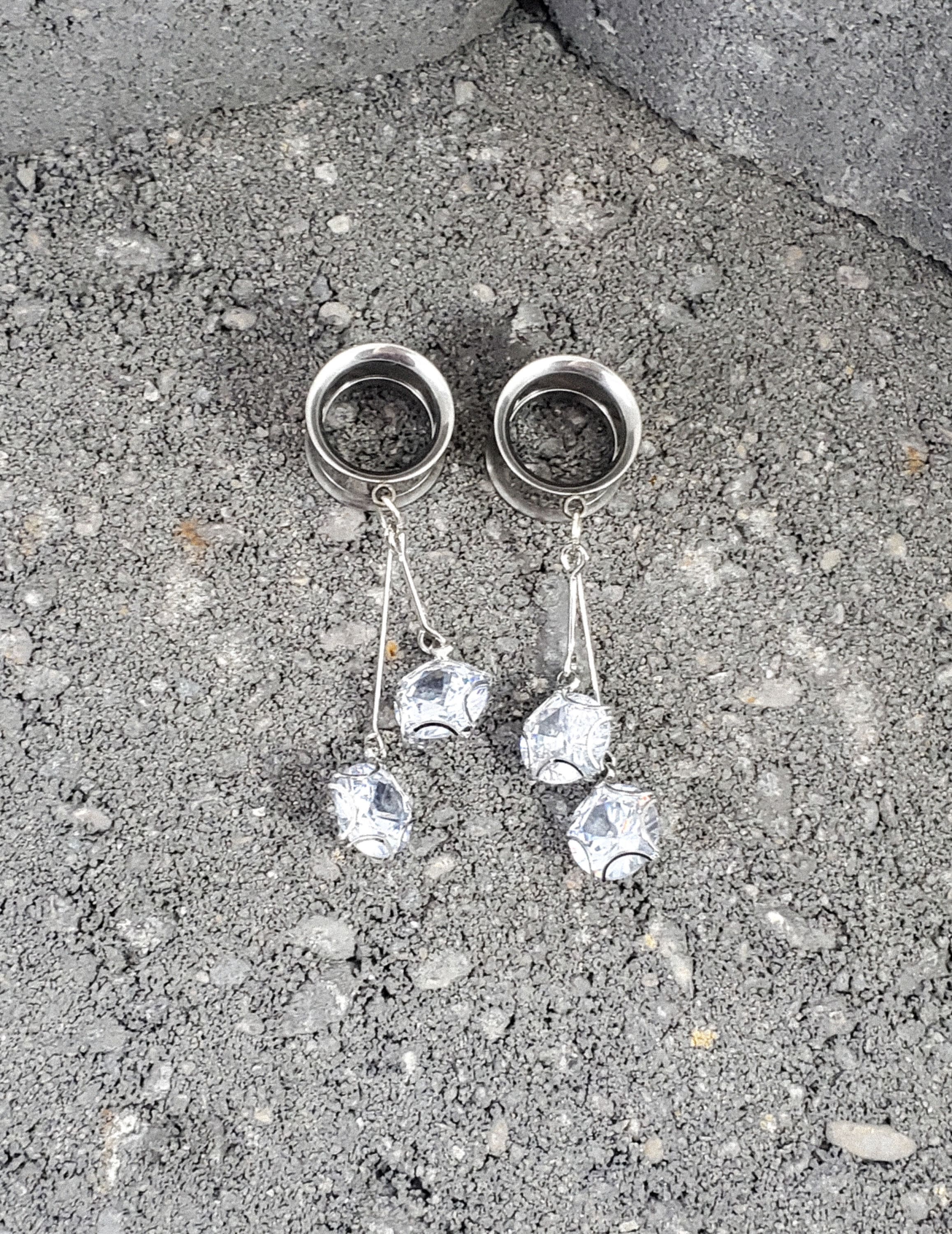 Silver Dangle Gauges Crystal Tunnels Hanging 2g 0g 00g 8mm 10mm 12mm 14mm 16mm 19mm 22mm 25mm Wedding Clear Star Stars Fancy Stretched Ears
