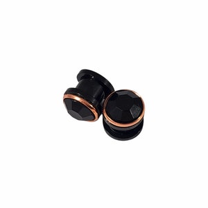Black and Rose Gold Gauges 6mm - 12mm gauged Earrings Plugs Tunnels 0g 00g 2g 4g 1/2&quot; Gothic Unique Single Flare Double Ear Hider plug Studs