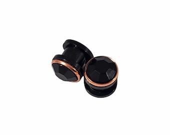 Black and Rose Gold Gauges 6mm - 12mm gauged Earrings Plugs Tunnels 0g 00g 2g 4g 1/2" Gothic Unique Single Flare Double Ear Hider plug Studs