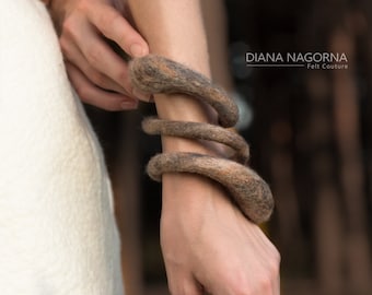 beige  bracelet, light brown felt bracelet ,Modern Bracelet ,bangle,unusual accessory