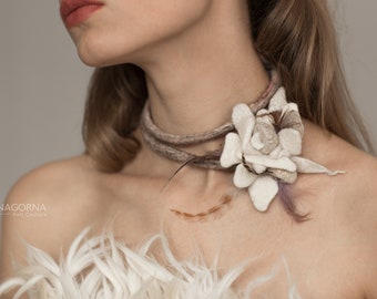 wedding accessories,white felt bracele ,Modern Bracelet ,bangle,unusual accessory,collar,white flowers