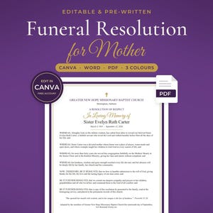 Funeral Resolution for Mother, Editable Church Resolution of Respect Template (PDF & Canva)