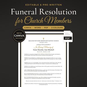 Funeral Resolutions for Black Churches, Homegoing Resolution of Respect Template (PDF & Canva)