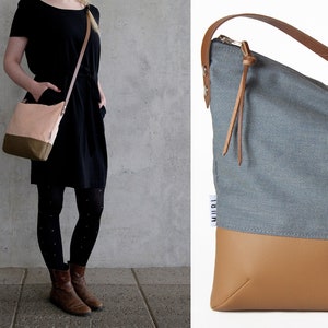 Small fabric handbag with leather strap and interior compartment, simple shoulder bag for women image 6