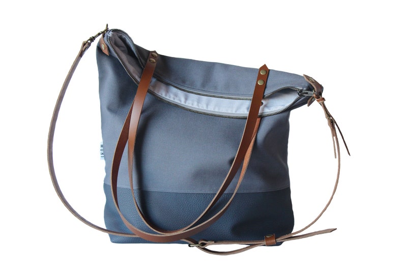 Sturdy handbag with leather handles for women, tote bag simple design handmade in Germany image 4