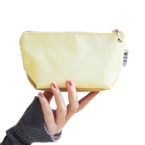 Make-up bag upcycled from truck tarpaulin, cosmetic bag water-repellent and stable, for girls and women Yellow