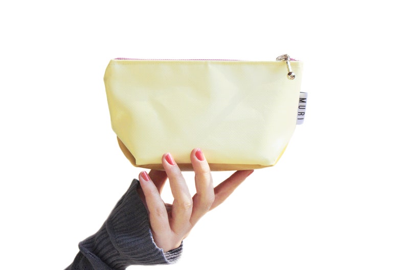 Make-up bag upcycled from truck tarpaulin, cosmetic bag water-repellent and stable, for girls and women Yellow