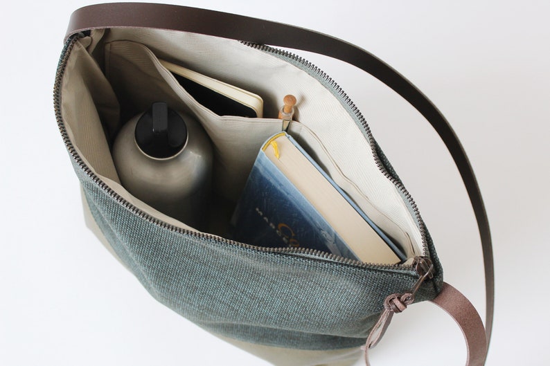 Cross body bag dark green fabric crossbody purse leather Etsy