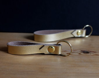 Gold leather keychain, gold accessory, small gift for women & girls