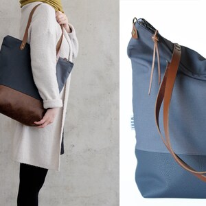 Sturdy handbag with leather handles for women, tote bag simple design handmade in Germany image 7