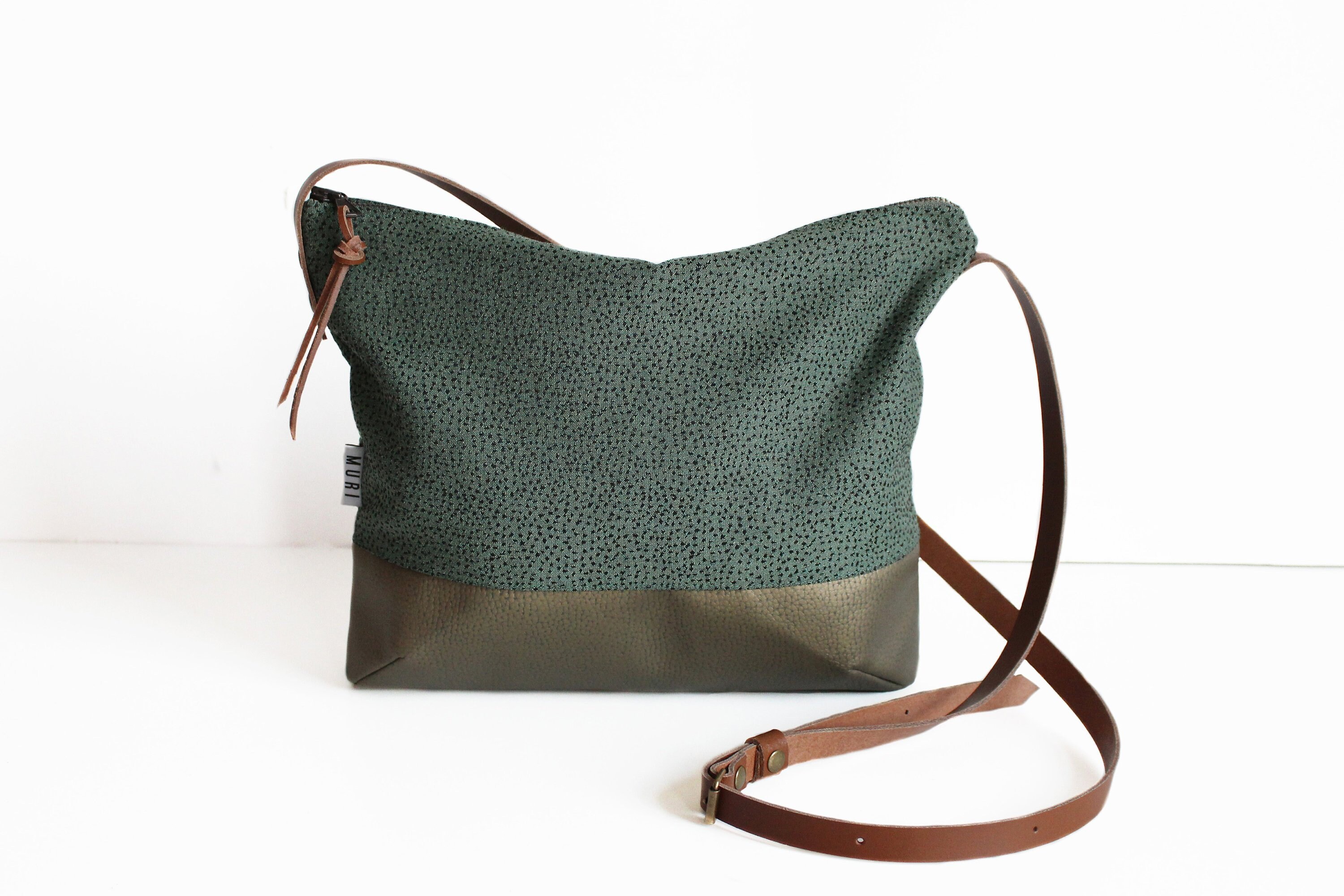 Cross body green fabric cross body purse leather strap Etsy