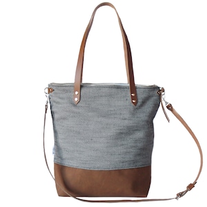 Handtasche aus Stoff & Leder, Große Damen Tasche mit Innenfach und Reißverschluß