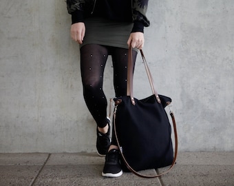 Canvas shoulder bag in minimalist design, large ladies handbag with zipper & inner compartment