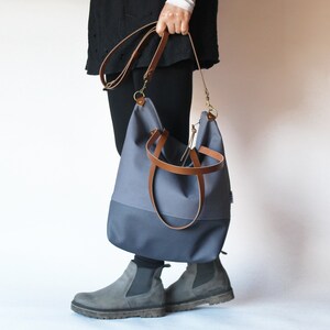 Sturdy handbag with leather handles for women, tote bag simple design handmade in Germany image 2