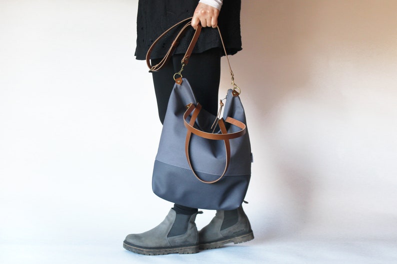 Sturdy handbag with leather handles for women, tote bag simple design handmade in Germany image 2