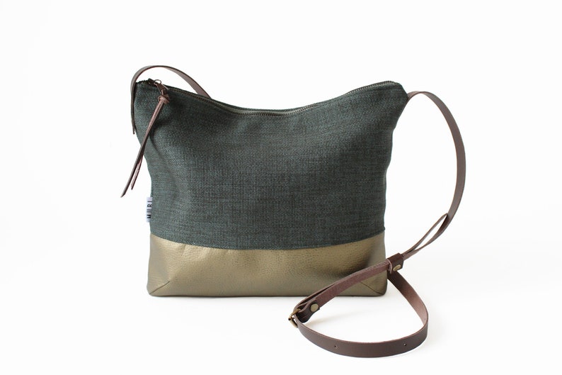 Cross body bag dark green fabric crossbody purse leather Etsy