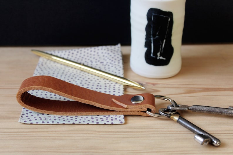 Lanyard leather light brown, leather lanyard, key ring light brown leather, lanyards cognac genuine leather handmade image 1