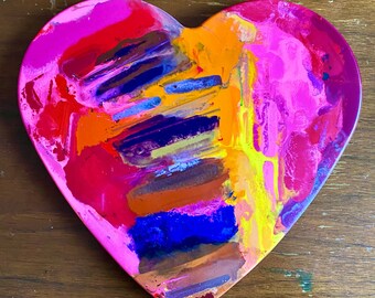 Light Lives Here : large size red pink purple yellow encaustic heart