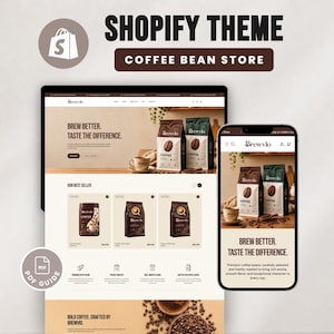 Coffee Shopify Theme | Coffee Bean Website Template | Roastery Store Design | Cafe Brand Ecommerce | Digital Download | Brewvio