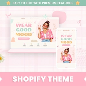 Pastel Boutique Shopify Theme, Pink Aesthetic Clothing Website, Feminine Fashion Store Template, Canva Banners - Bloomella