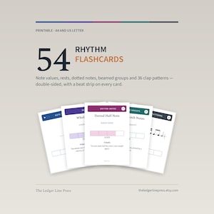 Rhythm Flashcards Printable, 54 Note Value Flash Cards, Music Theory Cards for Music Teachers, Classroom Homeschool, Digital Download