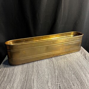 Vintage Solid Brass Oblong Planter Box Long Rectangular Windowsill Trough Plant Cachepot Container