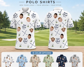 Custom Face Golf Polo Shirt, Personalized Best Dad Polo, Photo Golf Shirt, Fathers Day Gift, Custom Family Golf Shirt, Golf Dad Gift