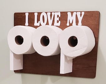 「I LOVE MY POP」木製トイレットペーパーホルダー – 面白いお父さんへのギフト