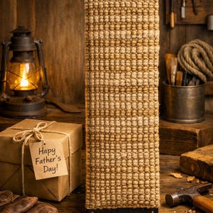 May include: A tall, rectangular cat scratching post with a woven, textured surface. The top features a wooden sign with the text "BEAR TREE" and paw prints. A gift box with a "Happy Father's Day!" tag sits nearby, suggesting a gift.