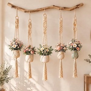 Boho-Makramee-Pflanzenhalter, handgefertigter Hängepflanztopf für Zimmerpflanzen, Wohnzimmer, Schlafzimmer, Einzugsgeschenk
