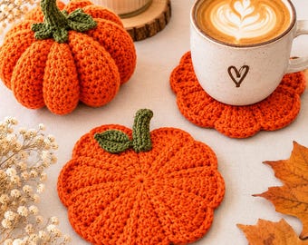 Crochet Pumpkin Coaster Pattern | Fall Mug Rug, Amigurumi (PDF Download) , Beginner friendly ,