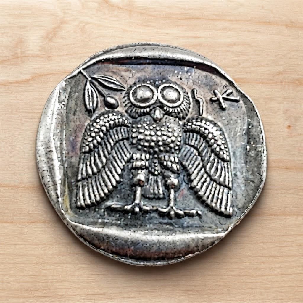 Ancient Greek Owl Tetradrachm Replica Coin, Athenian Silver Coin Copy, Collectible Numismatic Prop,