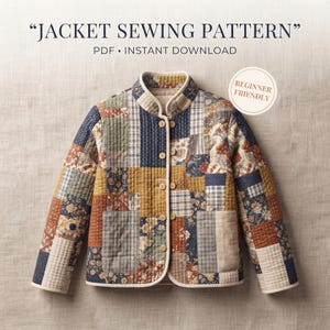 patchwork jacket pdf
quilted coat pattern
button jacket pdf 
unlined jacket pdf