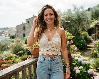 Crochet Halter Top Pattern PDF - Summer Tank Top Tutorial for Advanced Beginners, Beachwear Garments