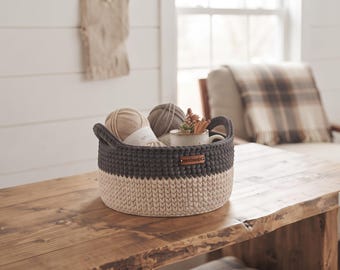 Two-Tone Crochet Basket Pattern PDF – Easy Boho Storage DIY, Beginner-Friendly Basket Crochet Pattern