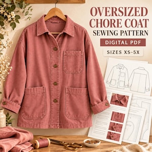 Patrón de costura para chaqueta de trabajo - Chaqueta de mujer en PDF, abrigo utilitario de trabajo en PDF, descarga digital para principiantes