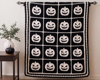 Cozy Spooky Halloween Blanket Crochet Pattern PDF – Pumpkin Halloween Afghan, Autumn Handmade Throw PDF, Fall Decor