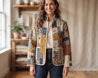 Patchwork Quilted Jacket PDF Pattern | Women's Sewing Pattern | Relaxed Boxy Jacket | Beginner Friendly