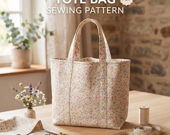 Floral Tote Sewing Pattern – Multi-Pocket Canvas Tote Pattern, DIY Shopping Tote & Hobo Bag Pattern