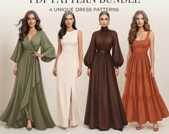 4 Dress Patterns in 1 – Modern Dress Pattern Maxi Dress PDF Bundle | Dress Sewing Bundle Download