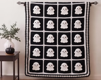Ghost Granny Square Crochet Throw PDF – Halloween Afghan Ghost Blanket, Ghost Baby Blanket Pattern
