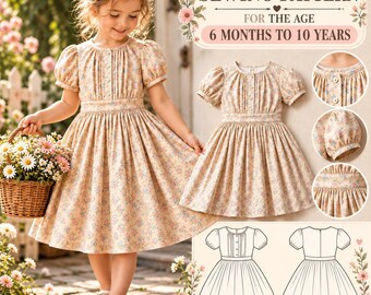 Kids Dress Sewing Pattern PDF – Children Dress PDF, Birthday Dress DIY, Printable a4, a0 & us Letter